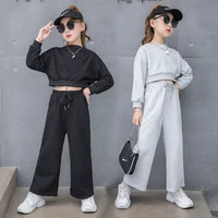 girls suits spring and autumn middle aged childrens short long sleeved sweater wide leg trousers childrens two piece suit