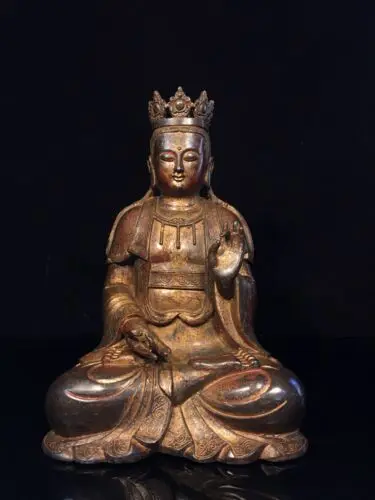

9,6 & #034; Старая Античная китайская тибетская буддистская бронзовая позолоченная статуя Будды Bhodisattva