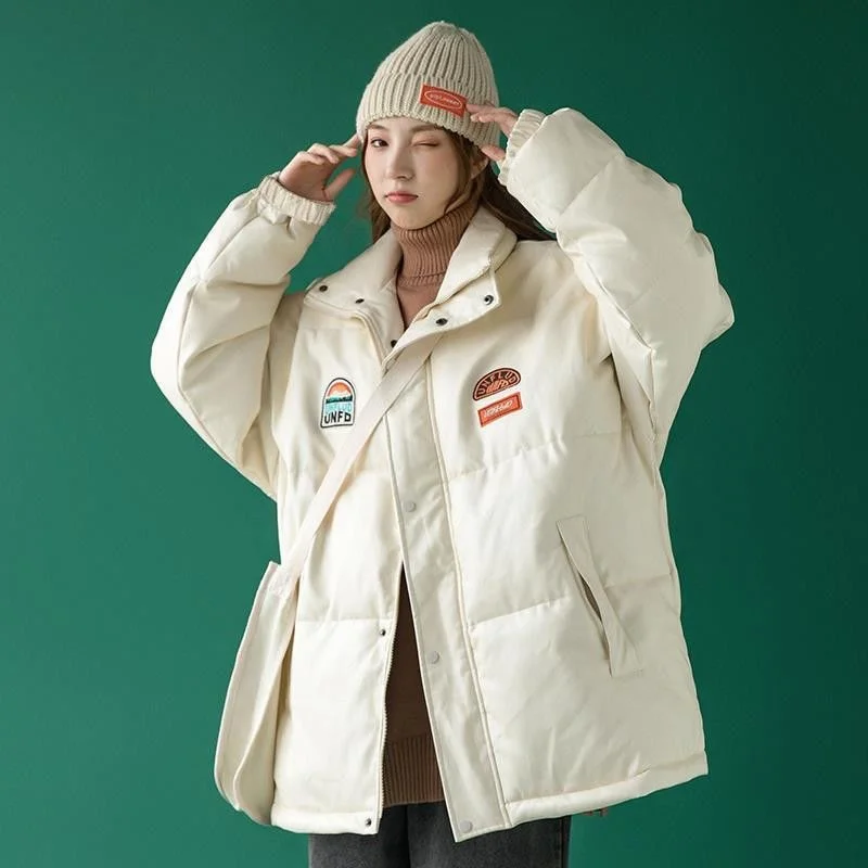 YICIYA Bomber Down Jacket Thicken Women Varsity Leather Jacket American Racing Motorcycle Winter Warm Oversize Long Sleeves Coat