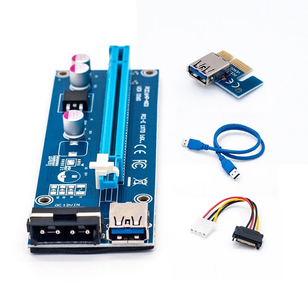 

Оптовая продажа, USB 3.0 PCI-E Pci E Riser Express 1X 4x 8x 16x Райзер, адаптер, карта SATA, 15-контактный Штекер, 6-контактный кабель питания