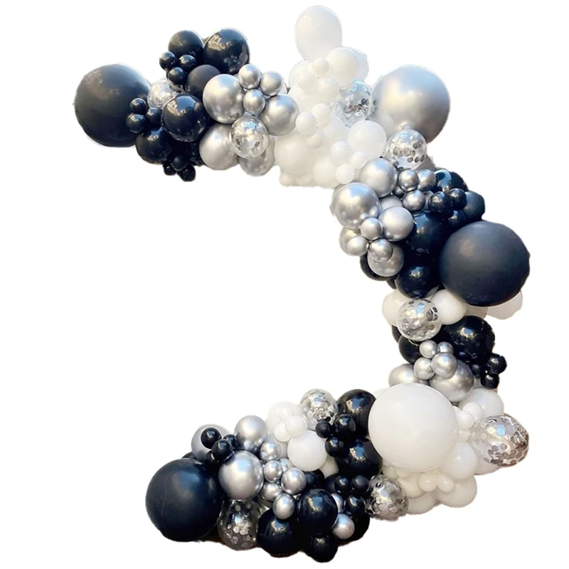 

187 шт., черно-белые и серебряные латексные воздушные шары