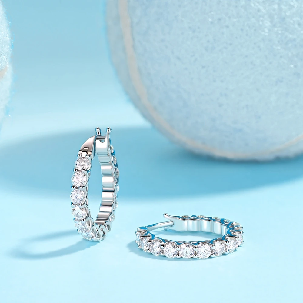 Серьги-кольца Vinregem GRA 3EX VVS1 D цвета с настоящими муассанитами и бриллиантами