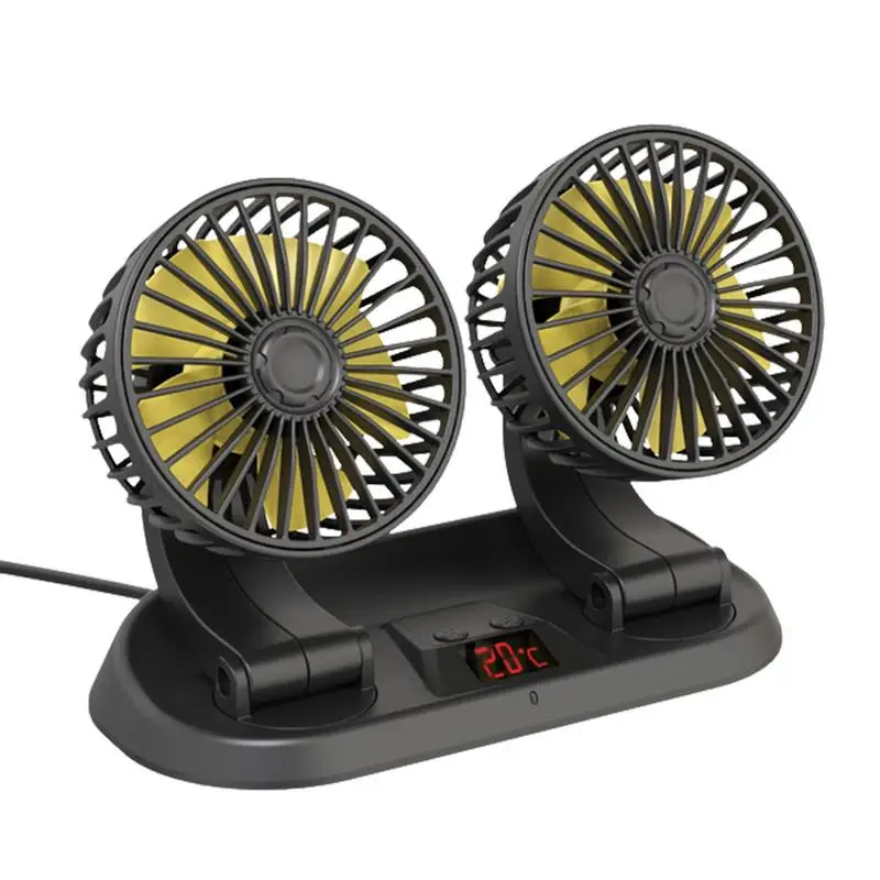 

Car Fan Dual Head 360 Degrees Rotation Auto Cooling Fan 3 Speed Portable Electric Car Fan Plug Into Lighter Low Noise