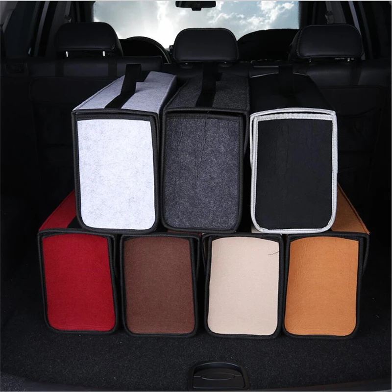 

Felt Cloth Car Trunk Organizer Box Portable Foldable Storage Box Case Auto Interior Stowing Tidying Container Bags Black Grey