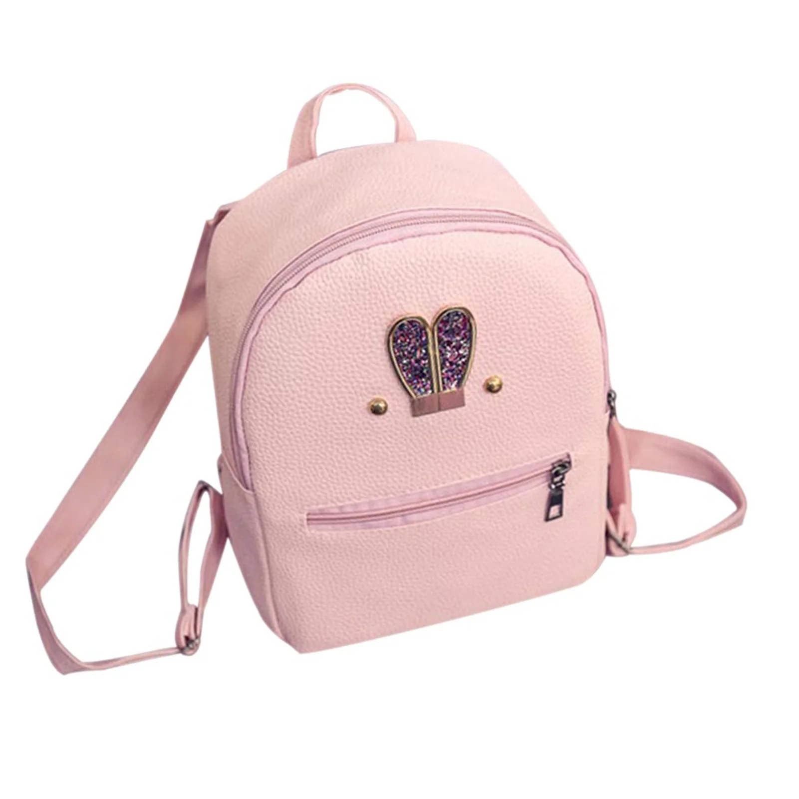 

Classical Rabbit Ears Daypack Backpack Clashing Color Handbags with Front Accessory Pocket for Traveling School Sports B99