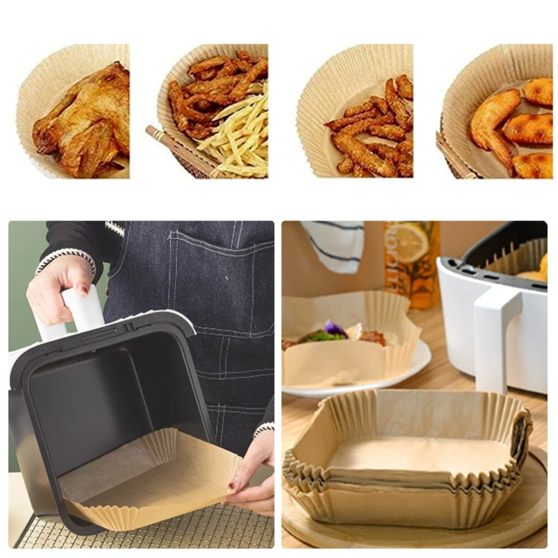 30pcs/Bag Air Fryer Steamer Liners Premium Perforated Wood Pulp Papers Non-Stick Steaming Basket Mat Baking Utensils |