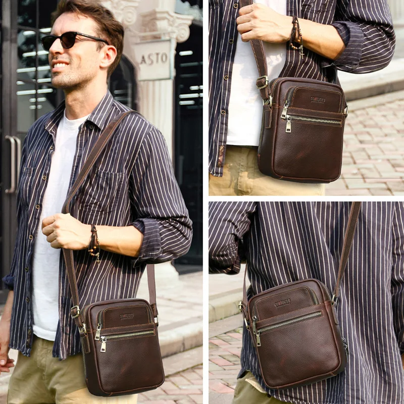 OYIXINGER Retro Small Men Messenger Bags For Male Crossbody Shoulder Sling Phone Bag Satchel For 8.3'' IPAD Mini Cowhide Purses