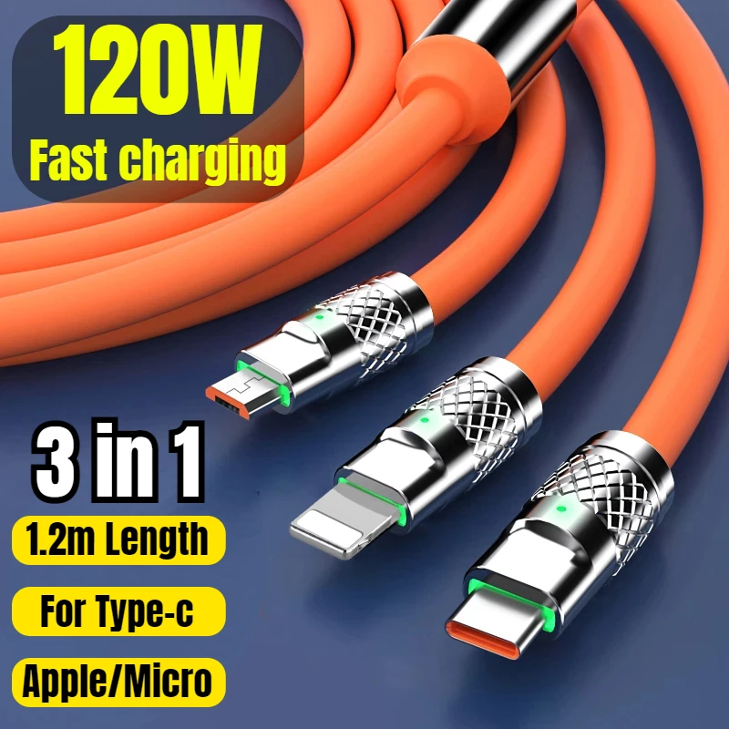 

3 в 1, кабель Micro USB Type-C для быстрой зарядки и передачи данных, 120 Вт