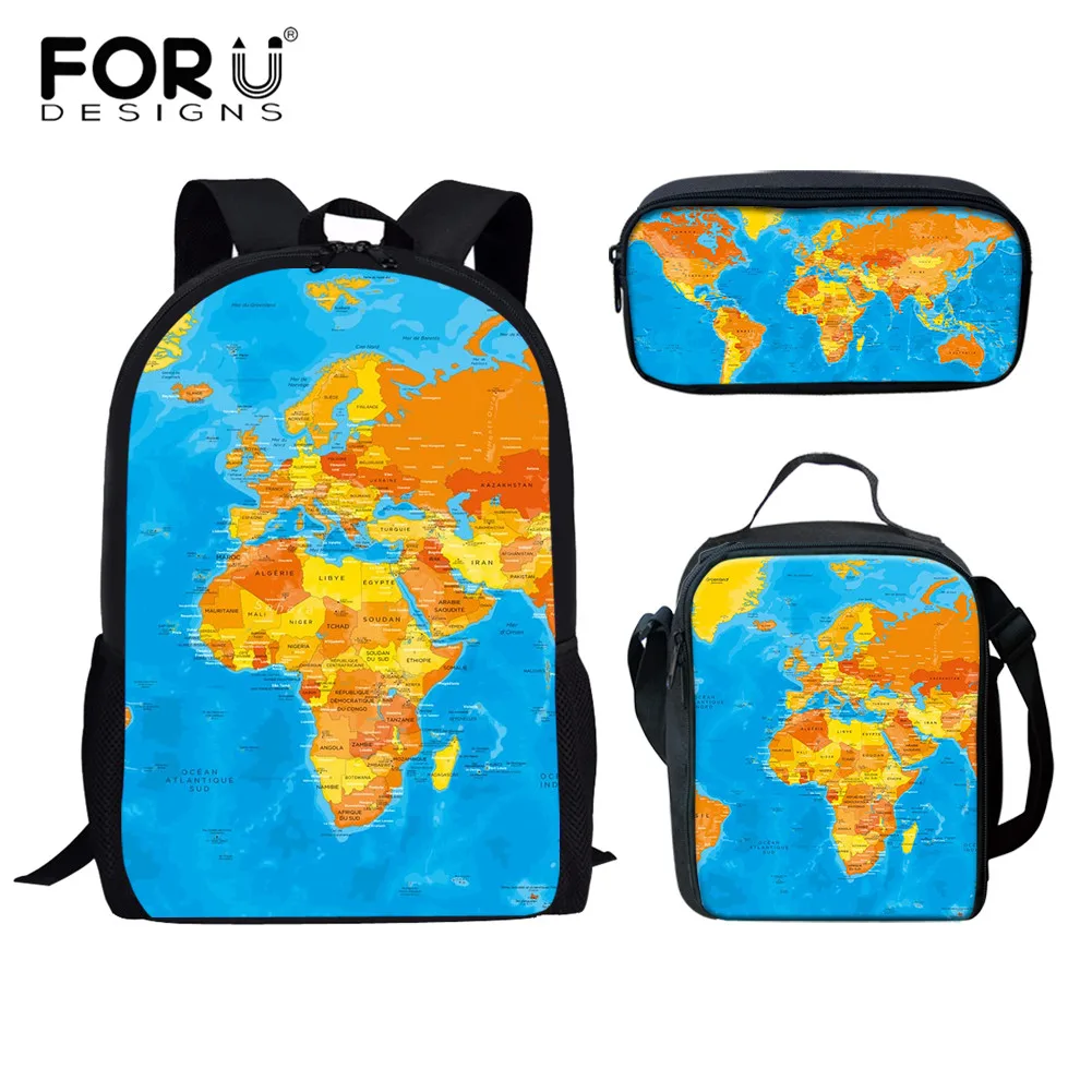 Рюкзак FORUDESIGNS с рисунком карты мира, детские школьные ранцы, рюкзак для мальчиков и девочек, школьные ранцы, Детская сумка для книг, Подарочн...