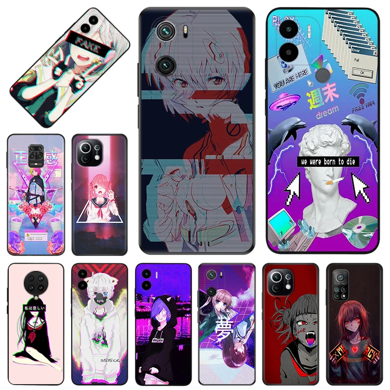 

Чехол для телефона LEWD Vaporwave Girl с аниме, черный противоударный чехол для Xiaomi Mi 11 10 Note10 A2 10T 8 Lite 5G 11T 11i 9T CC9 Pro 9 9se, чехол