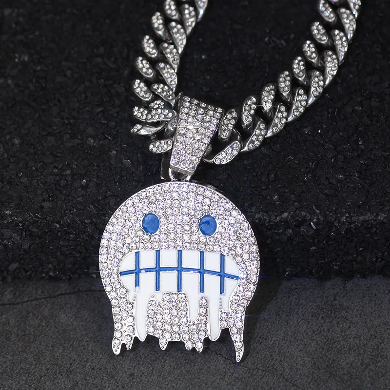 Фото Персонализированный кулон Ice Face Emoji Emoji в стиле хип-хоп, кубическая цепочка с бриллиантами, ниша, полное бриллиантовое ожерелье Emoji №3