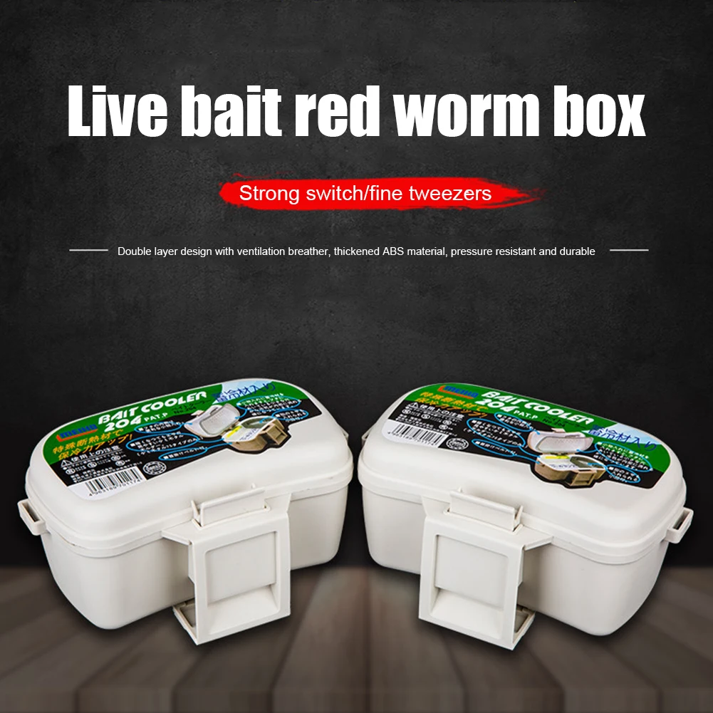 

Fishing Bait Storage Box with Tweezers Constant Temperature Two Layers Waist Hanging Fishing Red Worm Live Bait Tackle Container