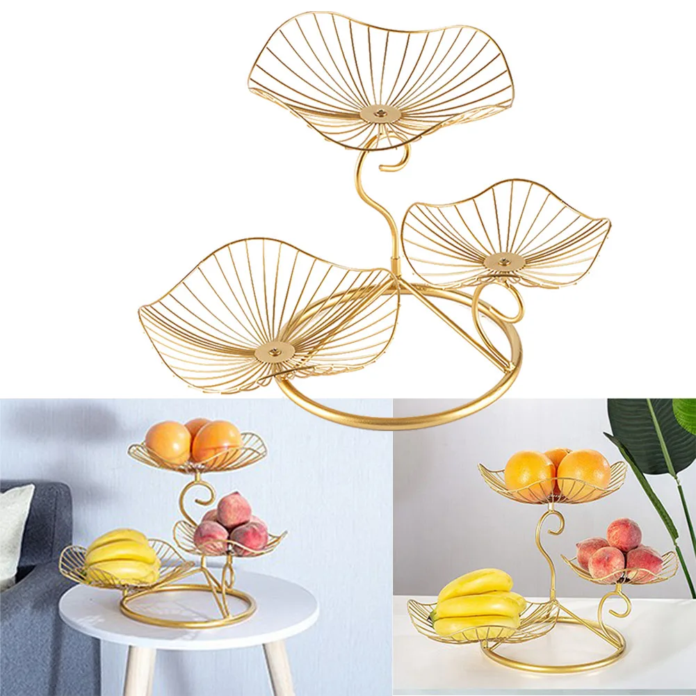 

Three-layer Storage Tray Display Stand Wire Basket Home Decor Living Room Snack Rack Leaf Shaped Dinning Table Fruit Plate