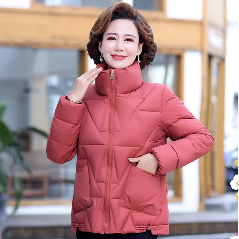 Fashion Stand Collar Winter Short Women Down Cotton-Padded Jacket Middle-Aged Mother's Parkas Wadded Female Coat Pocket XL-5XL
