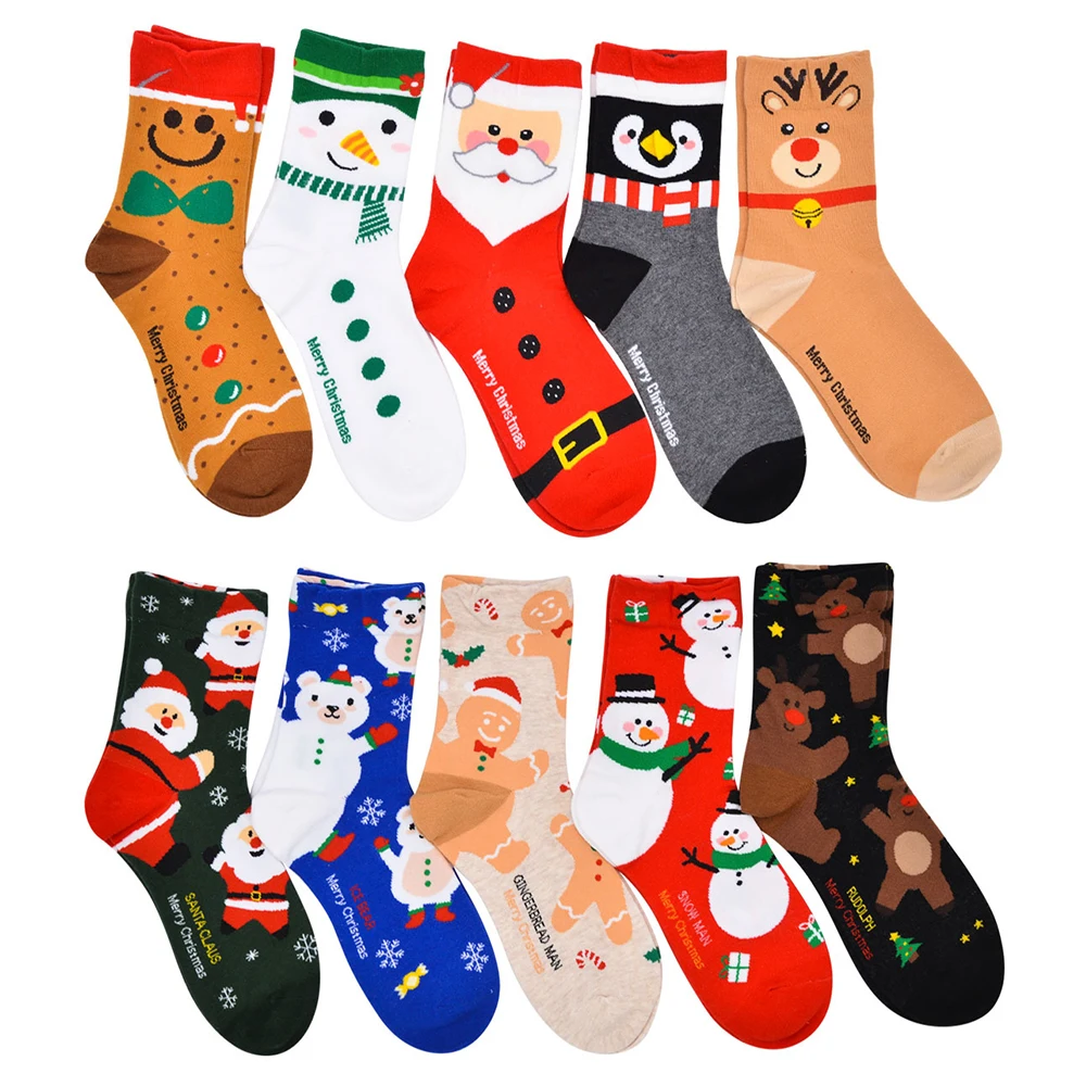 12 Pairs New Christmas Gift Ornaments Mid-Tube Ladies Cotton Socks Santa Snowman Cartoon Animal Sock New Year Supplies Wholesale