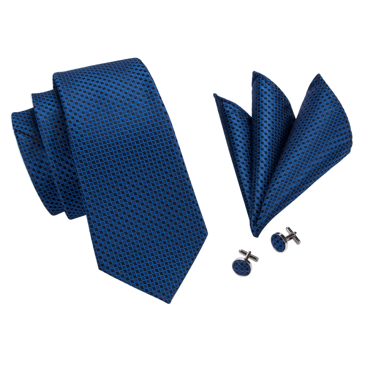 Фото Hi-Tie темно-синий черный горошек Новинка Шелковый Свадебный галстук для мужчин Handky Cufflink подарок мужской галстук модный бизнес вечерние Прямая поставка №3