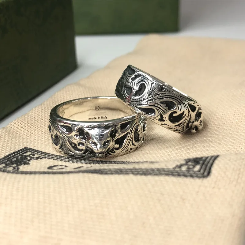 

High Quality 1:1 100% S925 Sterling Silver Ring Luxury Jewelry Retro Style Couple Style