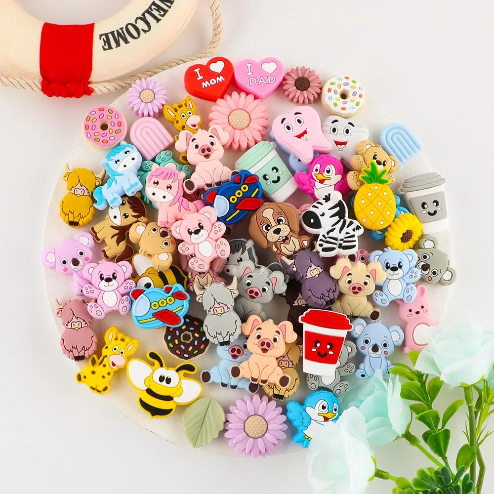 

10Pcs Cartoon Animal Silicone Beads DIY Jewelry Making Baby Toys DIY Pacifier Chain Pendants Jewelry Accessories