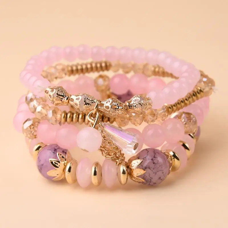 

New Multilayer Crystal Bracelet Colored Glass Alloy Pearl Bracelet Tasse Lbracelet Bracelet Colored Jewelry Gift