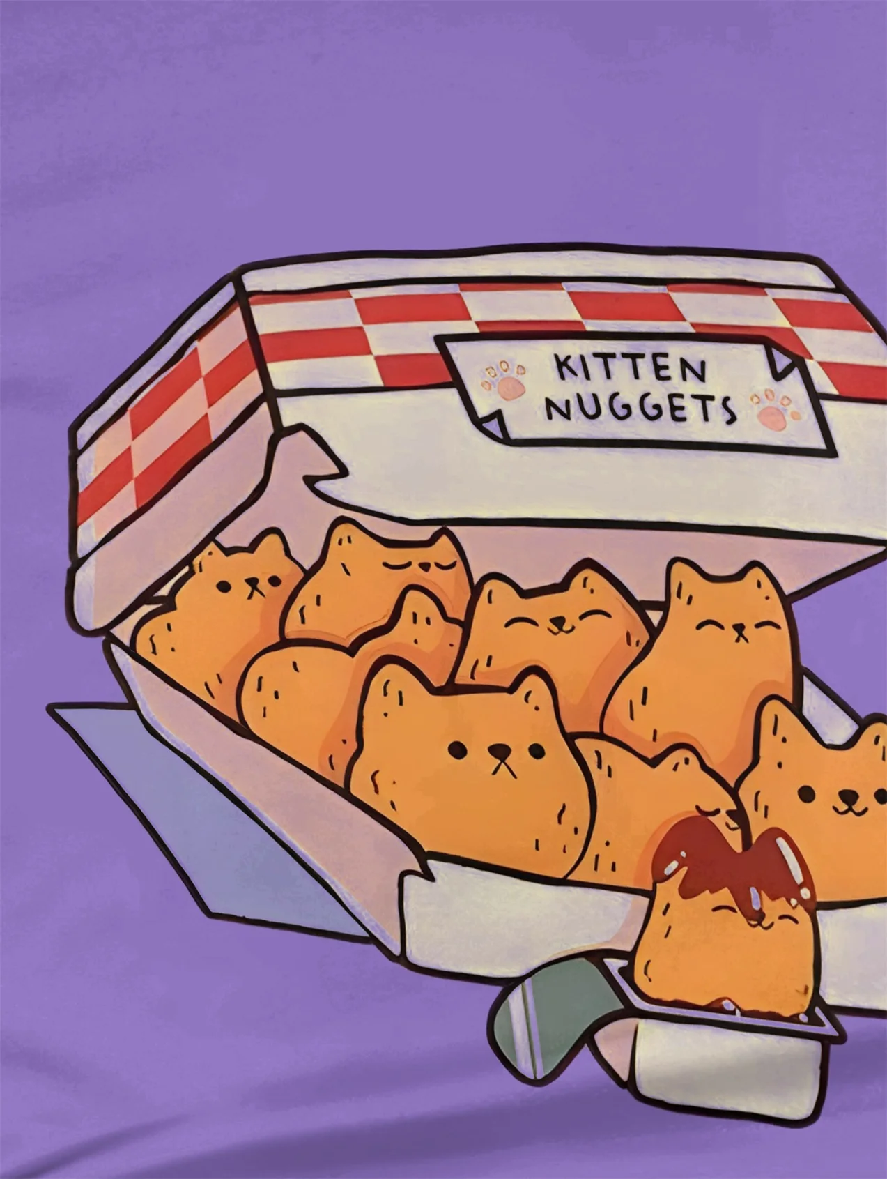 Фиолетовая Летняя Футболка Для Девочек С Милым Котом И Наггетсами