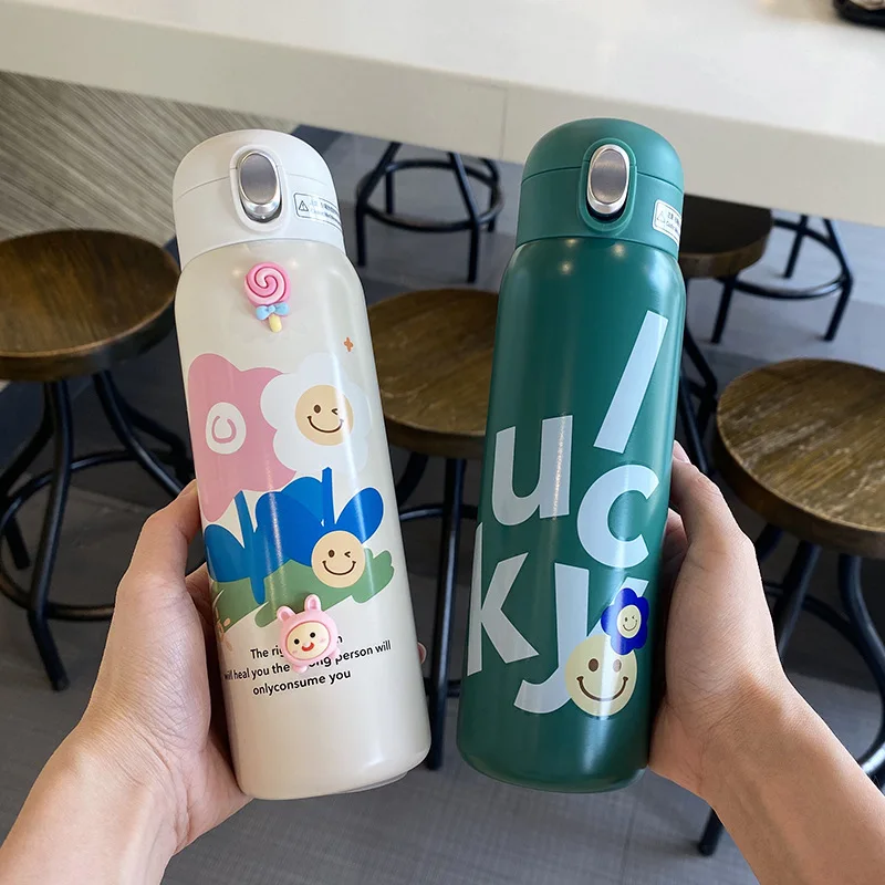 

Thermal Water Bottle 304 Stainless Steel Bottle Spring Cap Straight Drinking Sports Cup Bottle Keeps Cold