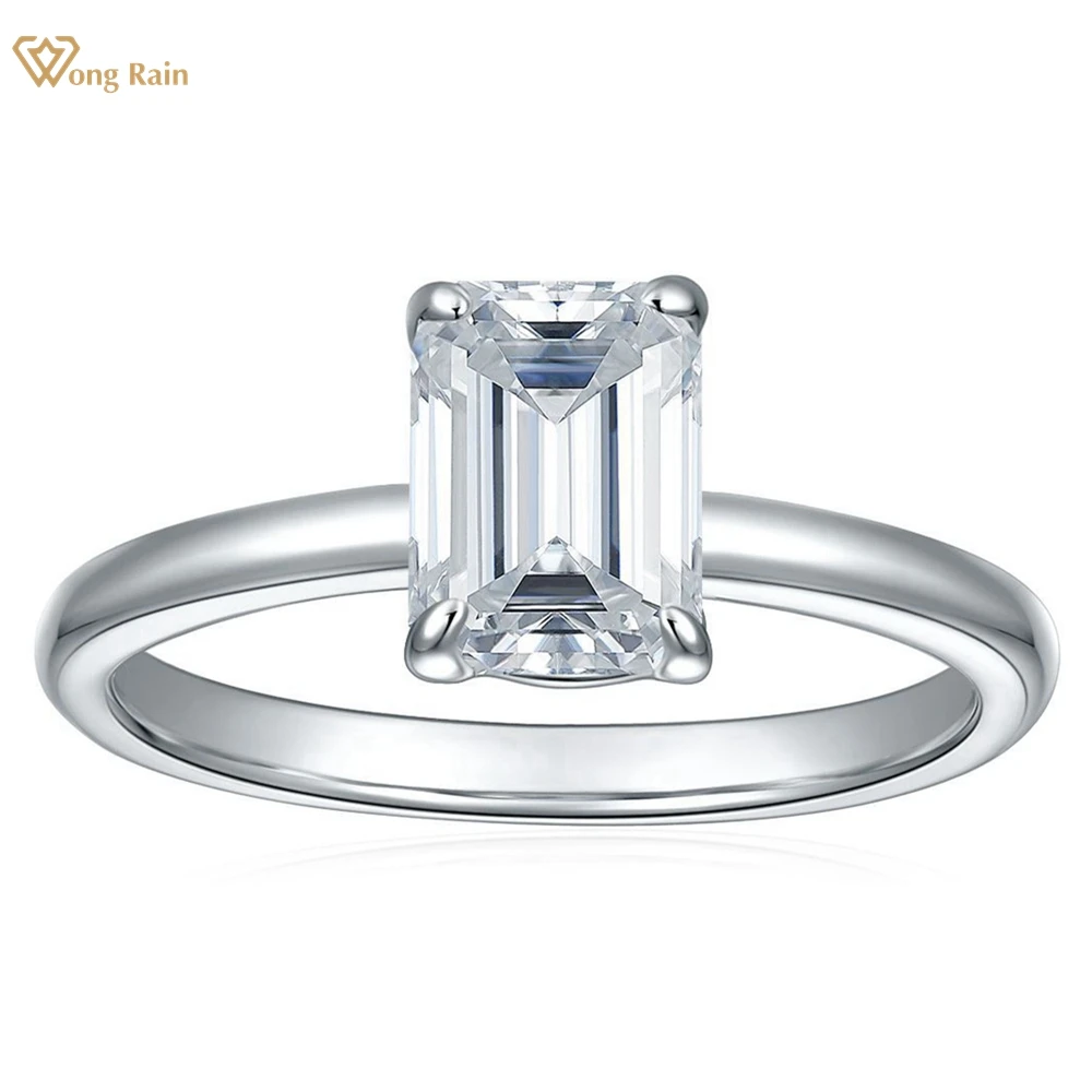

Wong Rain Classic 925 Sterling Silver 6*9MM Emerald Cut Real Moissanite 3EX VVS1 Diamond Gemstone GRA Ring Engagement Jewelry