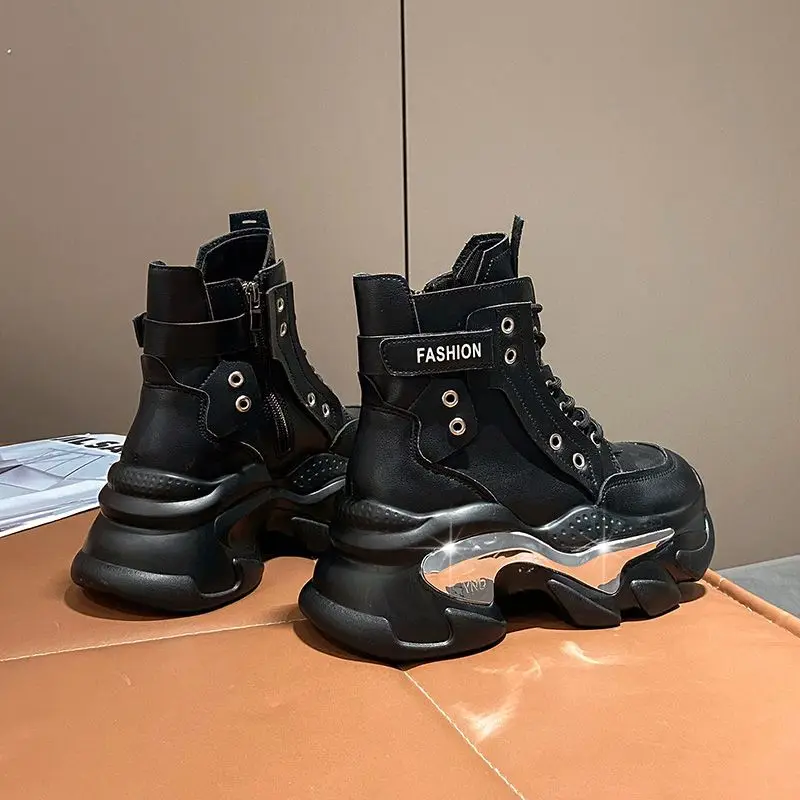 2022 Autumn and Winter New 8cm Height Increasing Insole Women's Platform Thin Velvet High-Top All-Match Short Boots