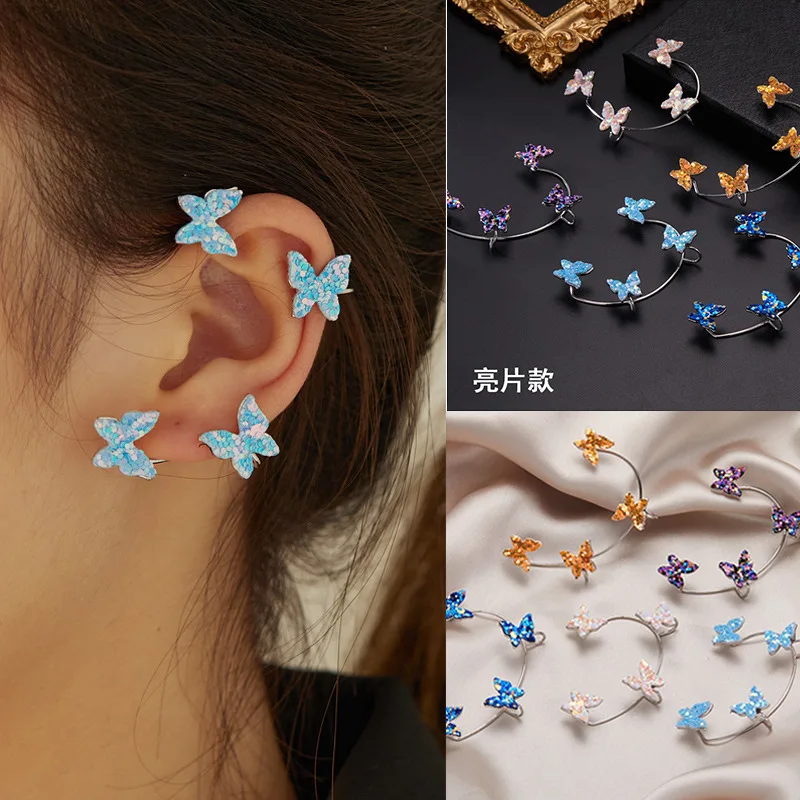 

Модные блестящие серьги-каффы в форме бабочки для ушей без пирсинга для женщин и девушек 2022 Новые блестящие клипсы для ушей ювелирные издел...