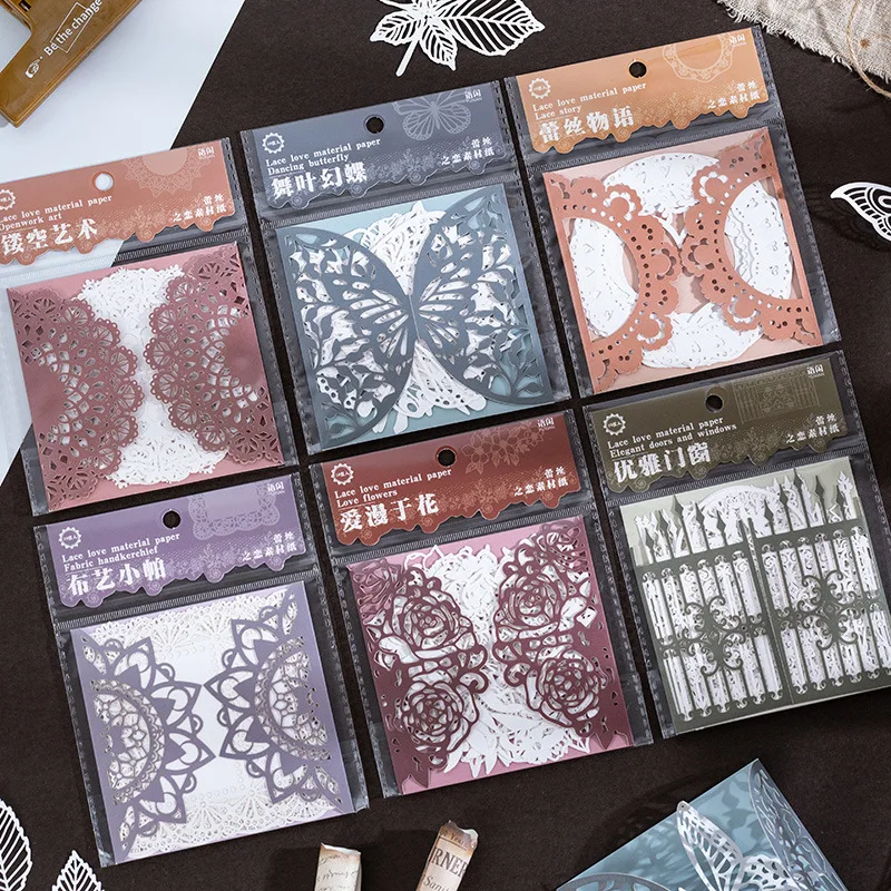 

10pcs hollow material paper flower lace butterfly Decorative Retro background paper Diary Album Lable Junk Journal Planner