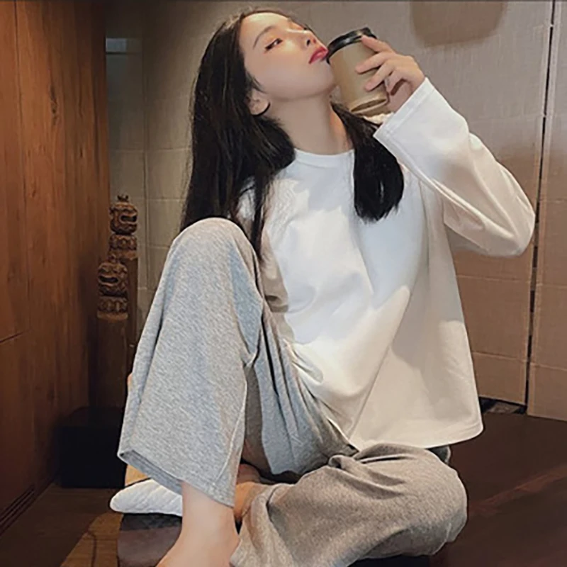 SP&CITY Cartoon Cute Patterned Long Sleeved Pajamas Set Female Spring Sleepwear Comfortable Cotton Round Neck Pajamas