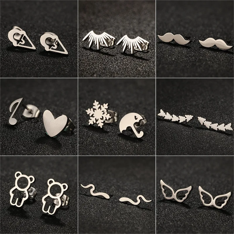 

New Accessories Ins Temperament All Match Geometric Love Umbrella Stainless Steel Cute Little Girl Earrings