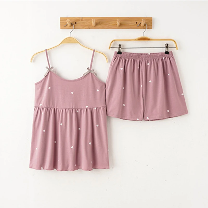 Women's Lovely Print Cotton Cami Top and Shorts Cute Pajama Set Sleepwear Soft Sleep Pjs 2 Piece Lounge Set Summer Pijama M-XXXL