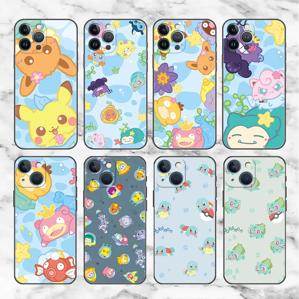 

Cartoon Cute Pokemon Case For Apple iPhone 13 14 12 11 Pro Max Mini 7 8 6 6S 14 Plus X XR XS Max Black Phone Fundas Cover