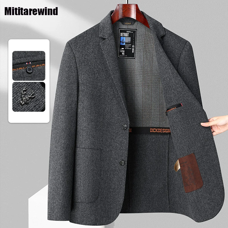 

Fall Winter Mens Jacket Brand Business Casual Double-sided Woolen Suit Gray 50% Wool Coat Korean Style Slim Overcoat Men Fashion