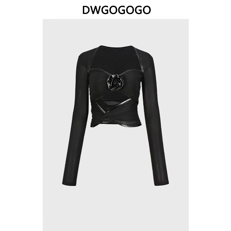 

Korean Unique Three-dimensional Flower Hollow Out Slim Fitting Top Fashionable Temperament Spicy Girl Style T-shirts