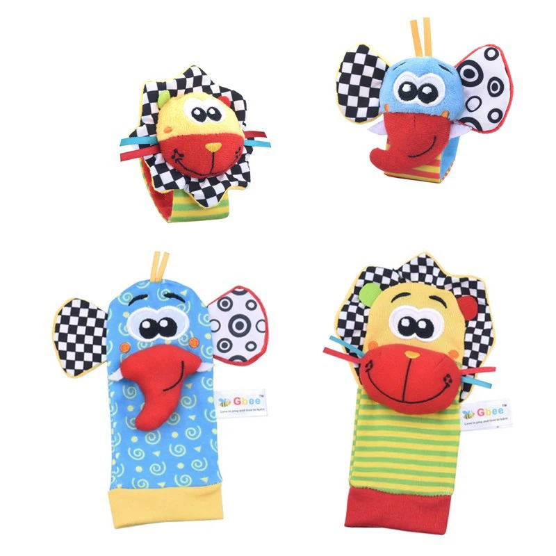 

Cartoon Rattles Baby Toys 0 12 Months Plush Animals Infant Socks Wrist Strap Handbells Newborn Socks Baby Development Toy Rattle