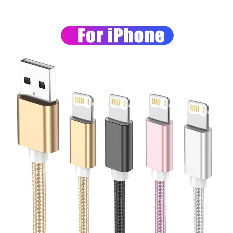 

Metal Nylon Braided USB Charger Cable for iPhone 14 8 7 6S Plus X XR XS 11 12 13 Pro Max iPad 9 Fast Charging Data Cord 1m 2m 3m