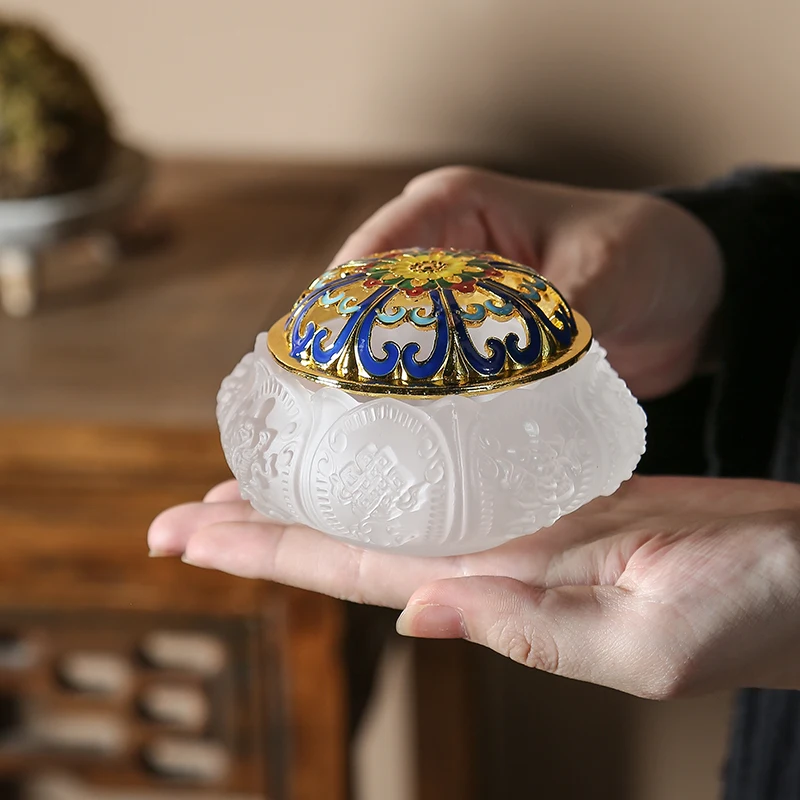 

Crystal glaze Zen incense burner eight auspicious patterns plate incense burner indoor incense channel decoration
