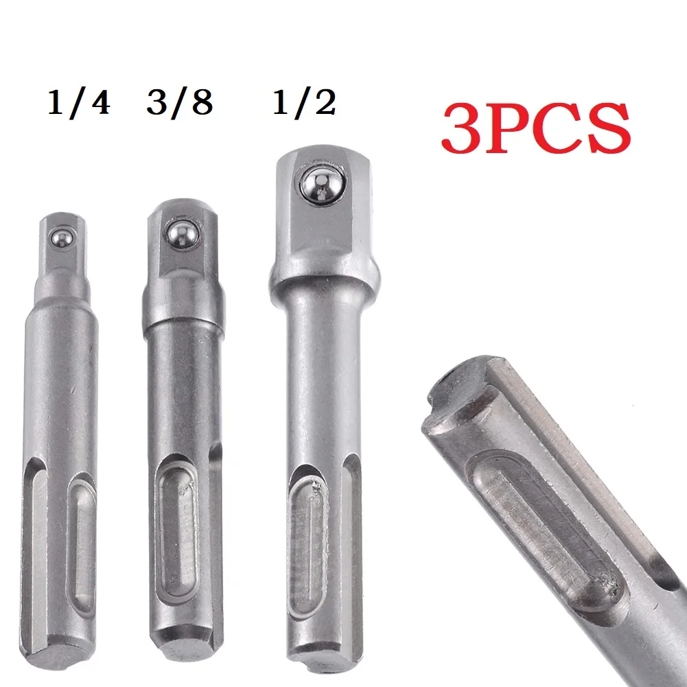 

3 Pcs SDS Socket Driver Adaptor Hammer Drill Bit Extension Adaptor 1/4",3/8",1/2" Inch Hex Shank For SDS Plus Fitting Drills