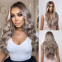 long wavy synthetic wigs ombre grey middle part hair wigs for black women cosplay party wig heat resistant fiber daily use wigs