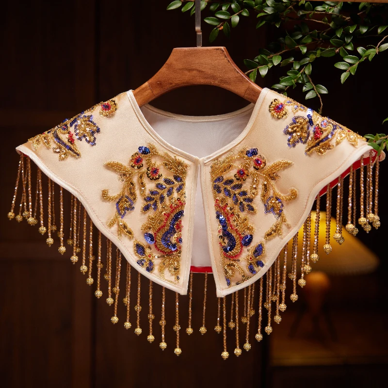 

Handmade Tassel Beading Embroidered Shawl Women Wedding Party Vintage Cheongsam Short Outwear Cape Cloak All Season