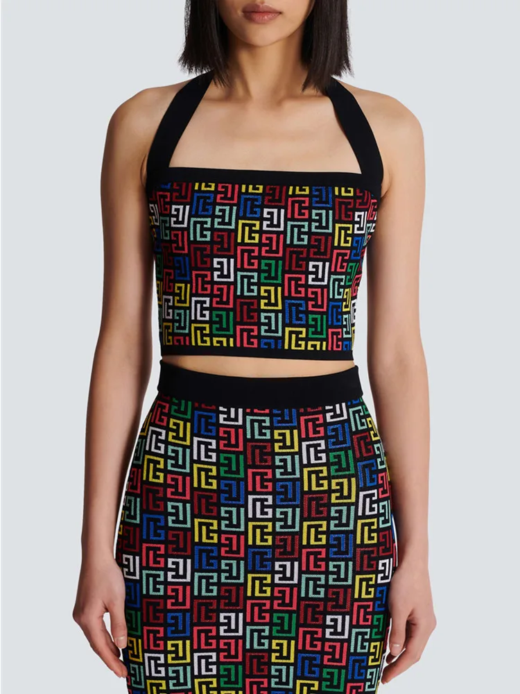 Женский жаккардовый комплект с юбкой элегантная вязаная вечерняя одежда лямкой