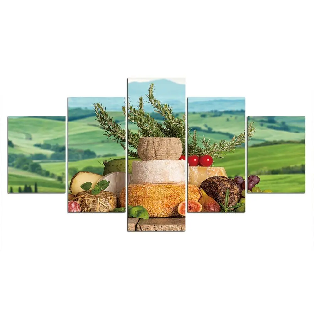 

5Pcs Cheese Food Fruit Grapes Decor 5 Pieces Pictures Wall Art Poster 5 Panel Canvas Paintings Room Decor Home Decor