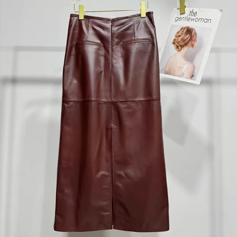 Юбка-макси кожаная длиной 85 см с разрезом сзади прямая