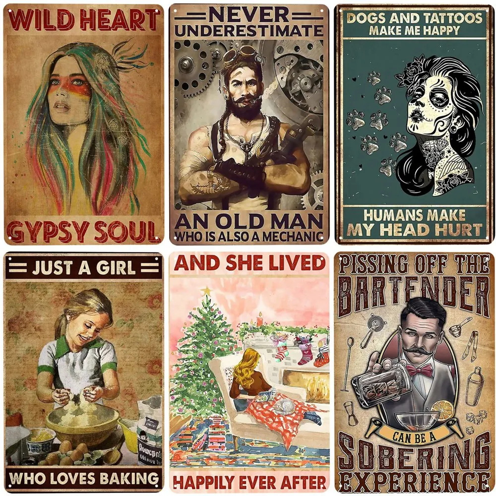 

Wild Heart Gypsy Soul Retro Metal Sign Various Life Decorative Plate Home Club Room Decor Baking Vintage Wall Decoration ZSS105