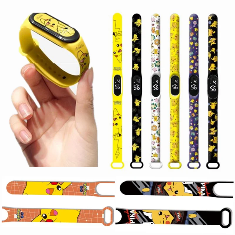 

Pokemon Digital Watch Anime Pikachu Squirtle Eevee Charizard Student Silicone LED Watch Kids Puzzle Toys Children Birthday Gifts