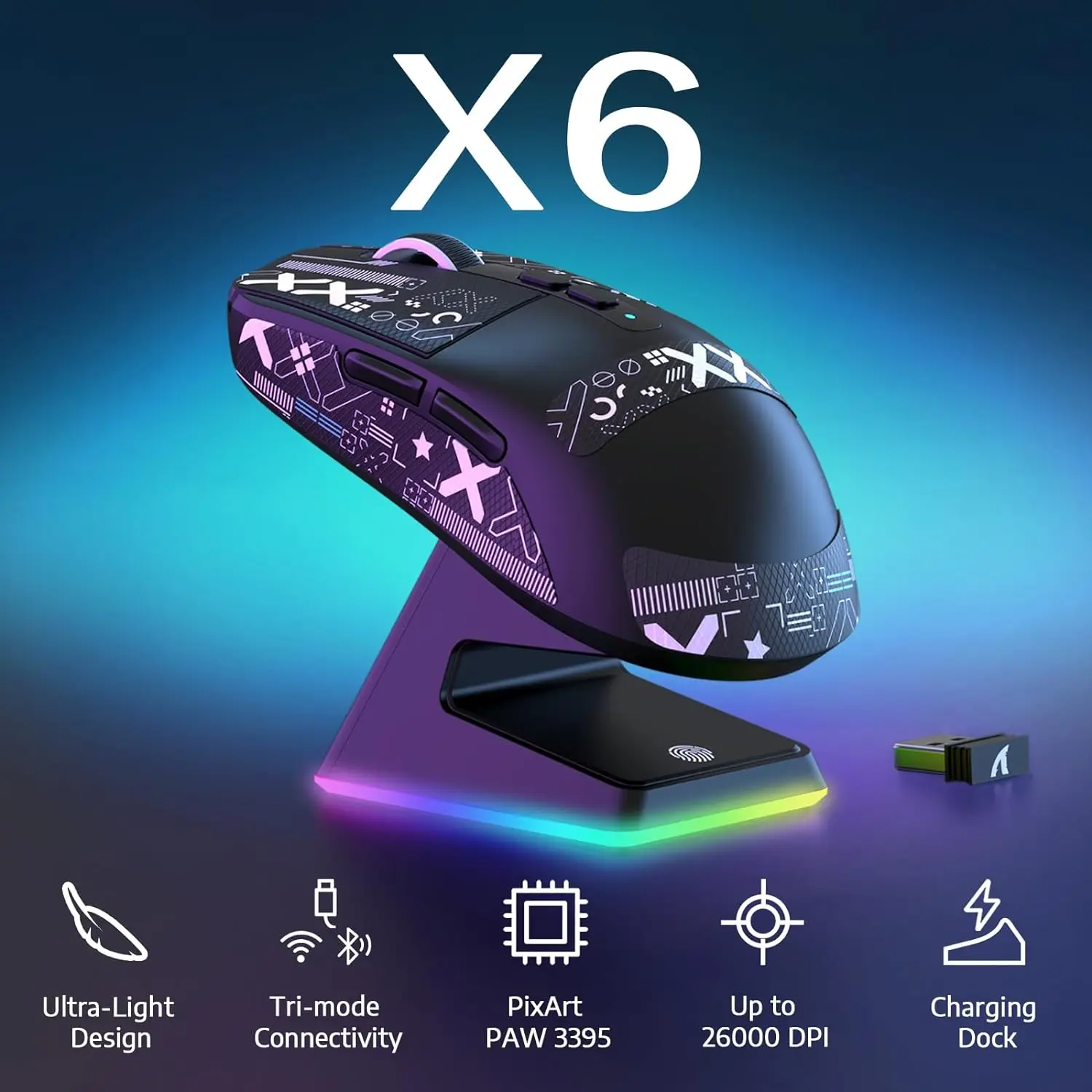 Легкая беспроводная игровая мышь ATTACK SHARK X6 с противоскользящей наклейкой