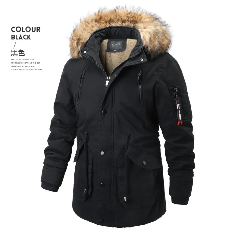 Male Winter Coat Mens Parka Feece Thickened Trench Jacket for Men Snowing Day Casual Hooded Windbreaker High Quality Vestes Coat