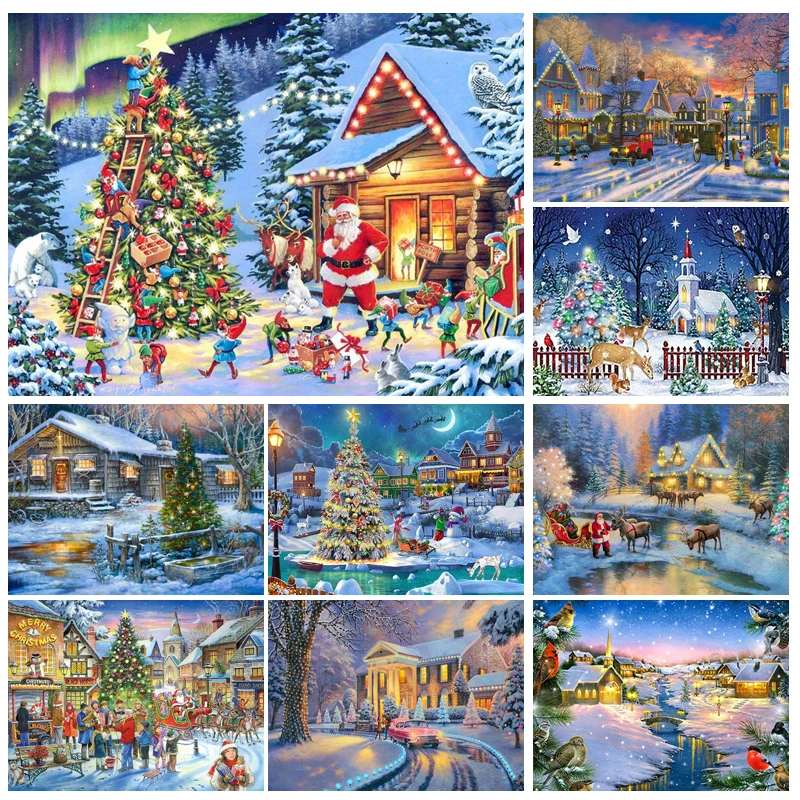 

5D DIY Diamond Painting Snow Scene Scenery Embroidery Mosaic Craft Picture Full Drill Cross Stitch Kit Christmas Home Decor Gift