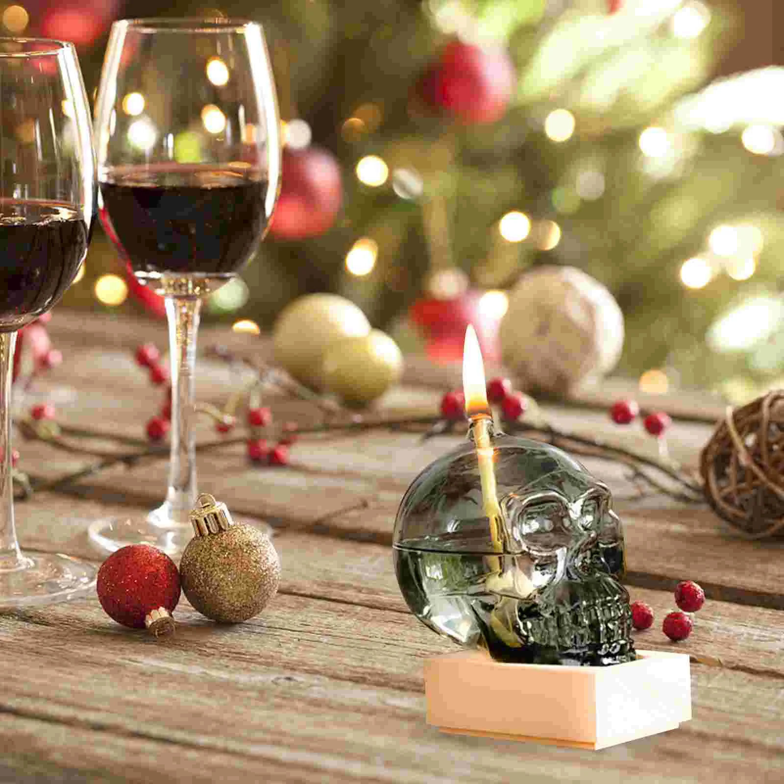 

Настольная стеклянная масляная лампа, многоразовая стеклянная масляная свеча с деревянной основой